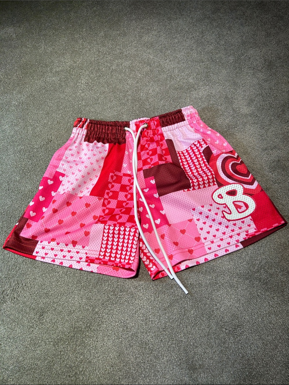 Kids Pink & Red Heart Patchwork Shorts with Drawstring